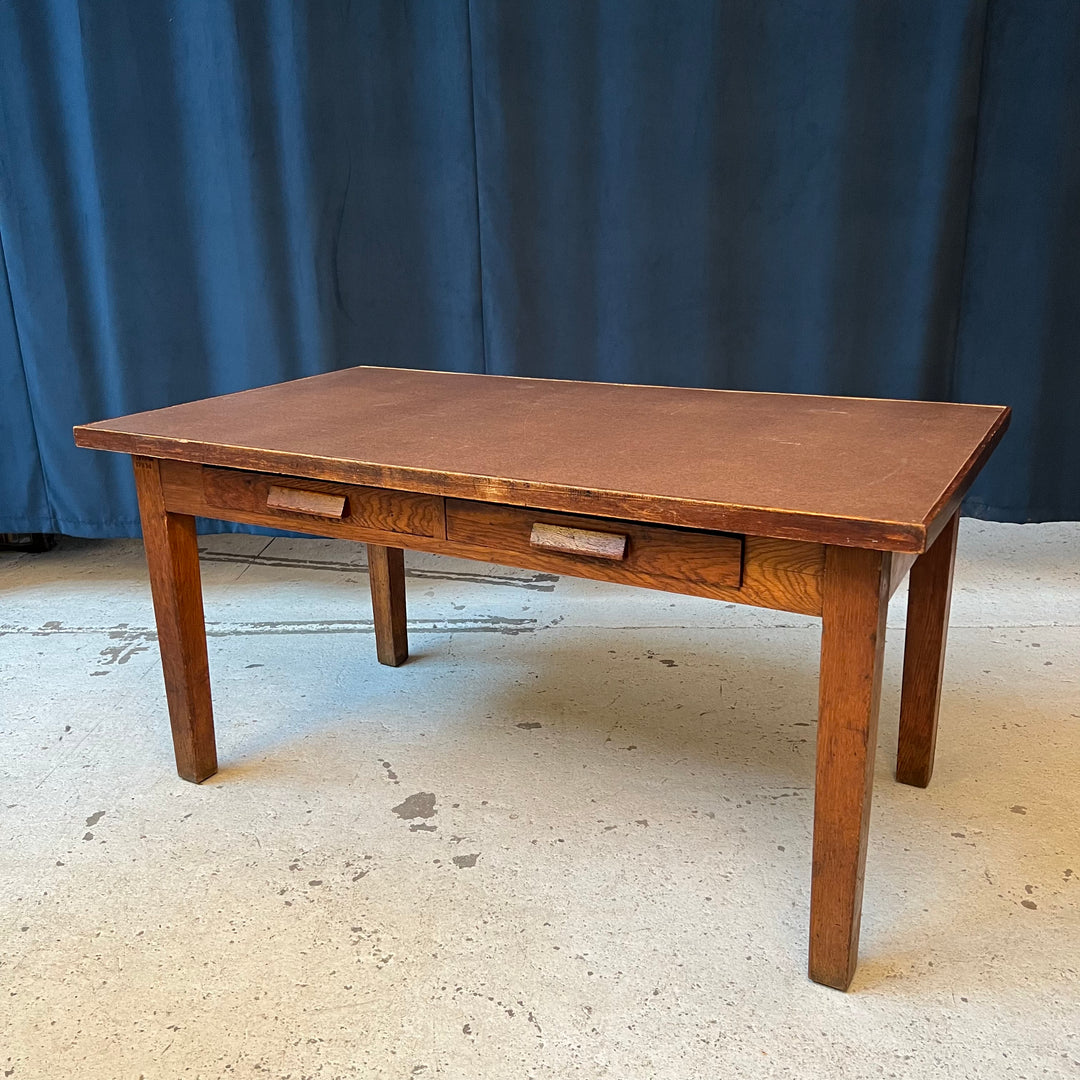 Large Oak Library Table with Storage